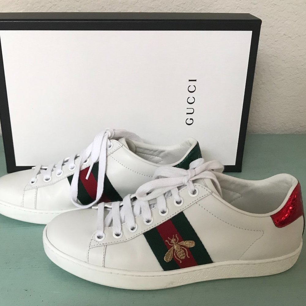 Gucci Womens Ace Bee Embroidery Sneakers Size 35